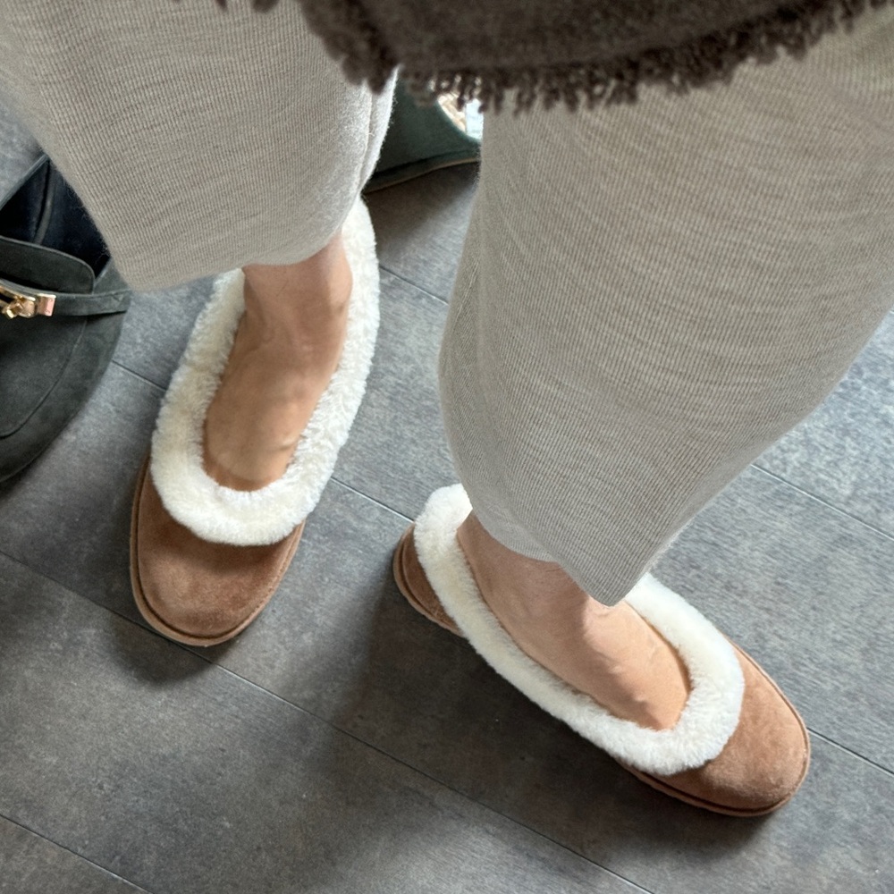 UGG Zora Suede Sheepskin Ballet Shoes–Chestnut